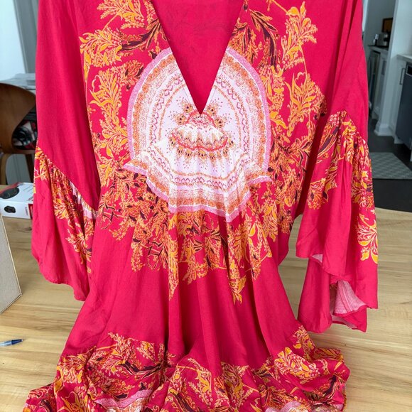 Gorgeous Hot Pink Fuschia Free People Top Butterfly Sleeves Size L - Picture 7 of 8